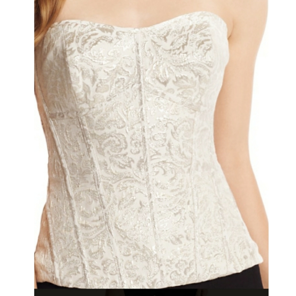 WHITE HOUSE BLACK MARKET Halter Neck Ivory Shimmer Metallic Strapless Bodice Top